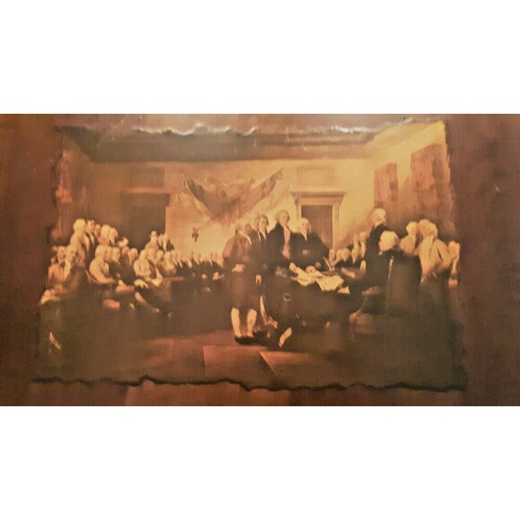 Historic Art Print "Declaration of Independence" Wood Americana Vtg. Sepia Look - Picture 3 of 6